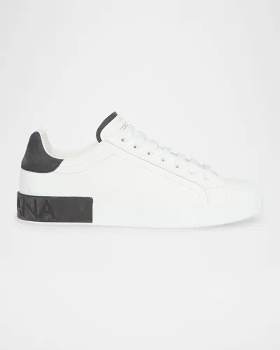Dolce & Gabbana Portifano Panelled Leather Sneakers In White