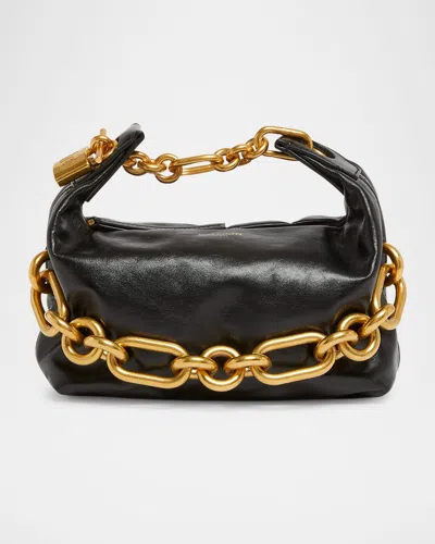 Balmain Sync Black Mini Handbag With Chain-link And Logo Plaque In Leather Woman