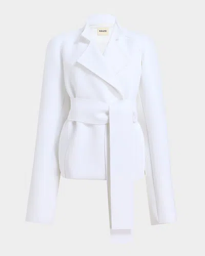 Khaite Edith Double Face Crepe Wrap Jacket In White