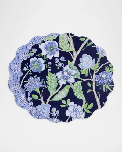 Beatriz Ball Vida Blooms & Branches Reversible Round Placemats, Set Of 4 In Blue