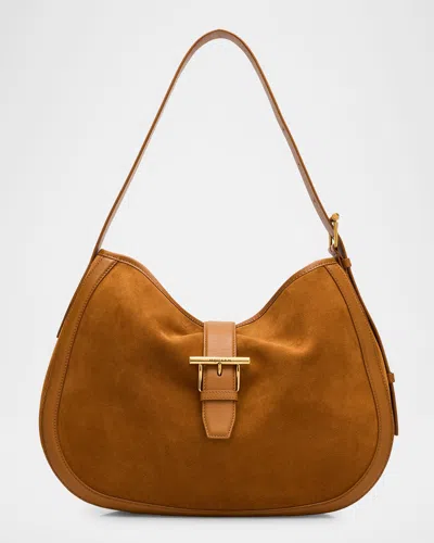 Alexander Mcqueen Brown Shoulder Bag With Adjustable Shoulder Strap And T Buckle Closure On The Front In Suede Woman In Brown