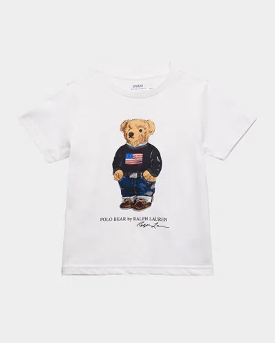 Ralph Lauren Boy's Polo Bear Flag Print Short-sleeve T-shirt In White