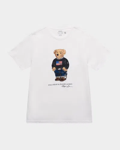 Ralph Lauren Boy's Polo Bear Flag Print Short-sleeve T-shirt In White