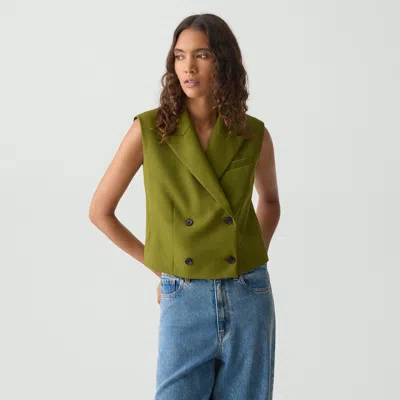 Theory Tailored Sleeveless Double-breasted Vest In Green