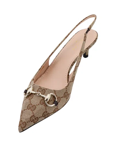 Gucci Women Gg Logo Slingback Pump With Horsebit In Brown