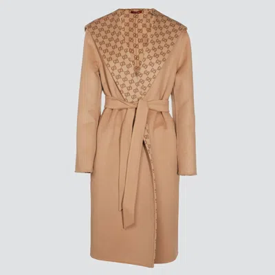 Gucci Women Gg Wool Reversible Coat In Brown