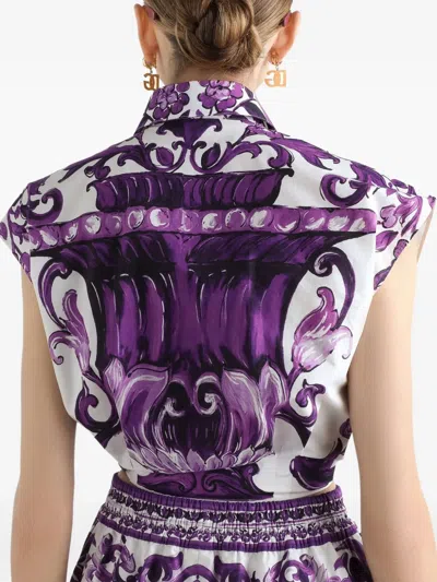 Dolce & Gabbana Purple Majolica Print Poplin Shirt Dolce E Gabbana