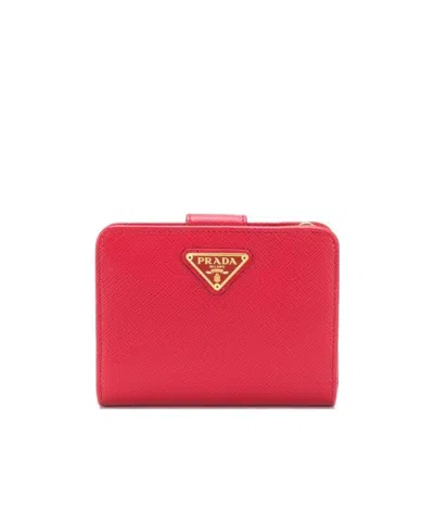 Prada Small Button Wallet In Red