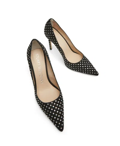 Stuart Weitzman Crystal-embellished Pointed-toe Pumps In Black