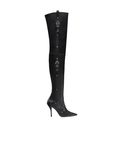 Stuart Weitzman Black Over-the-knee Boots With Buckle Detail In Smooth Leather Woman