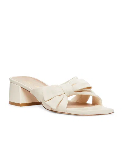 Stuart Weitzman Sofia Lambskin Bow Mule Sandals In White