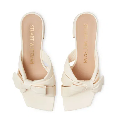 Stuart Weitzman Sofia Lambskin Bow Mule Sandals In White