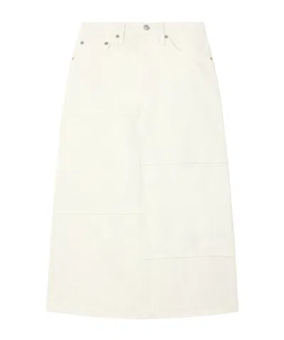 Re/done Seamed Denim Midi Skirt In White