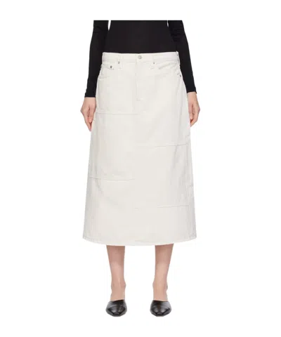 Re/done Seamed Denim Midi Skirt In White