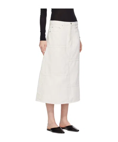 Re/done Seamed Denim Midi Skirt In White