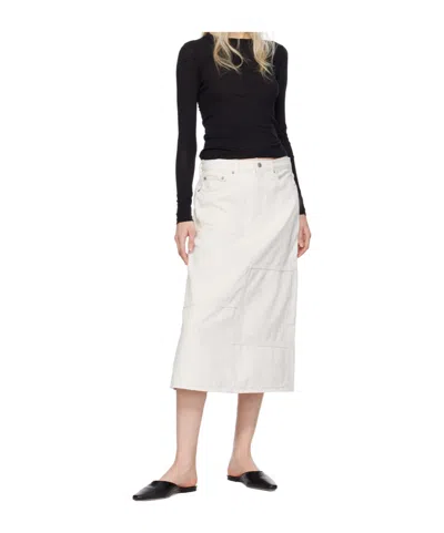 Re/done Seamed Denim Midi Skirt In White