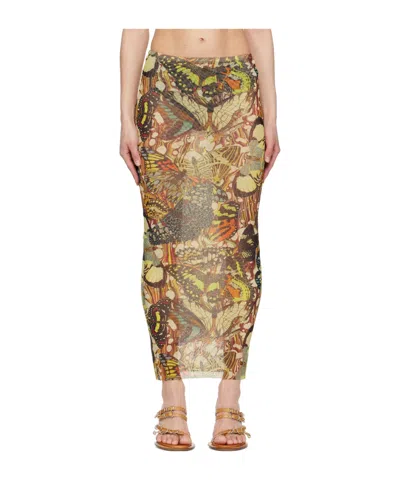 Jean Paul Gaultier Papillon Butterfly-print Mesh Maxi Skirt
