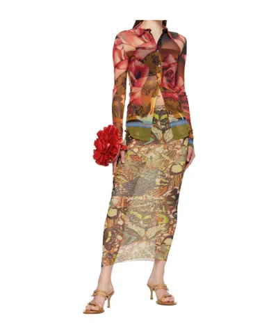 Jean Paul Gaultier Papillon Butterfly-print Mesh Maxi Skirt