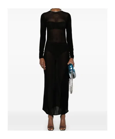 Jean Paul Gaultier Mesh Crew Neck Long Sleeve Dress In Black Black