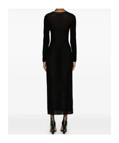 Jean Paul Gaultier Mesh Crew Neck Long Sleeve Dress In Black Black