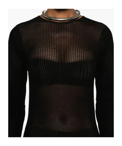 Jean Paul Gaultier Mesh Crew Neck Long Sleeve Dress In Black Black