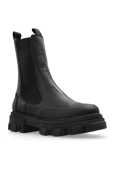 Ganni Black Leather Chelsea Boots In Black