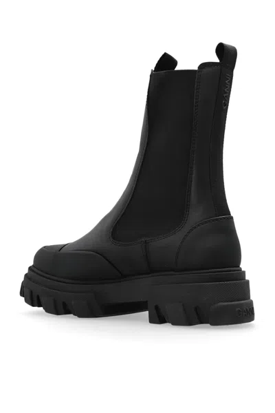 Ganni Black Leather Chelsea Boots In Black