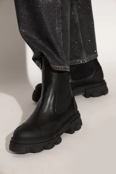 Ganni Black Leather Chelsea Boots In Black
