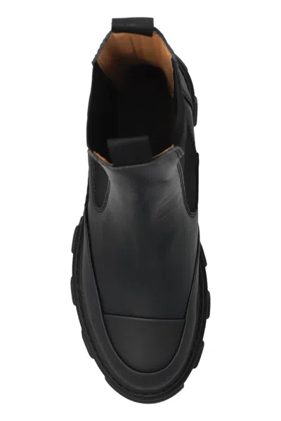 Ganni Black Leather Chelsea Boots In Black