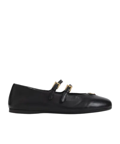 Prada Leather Ballerina Shoes In Black