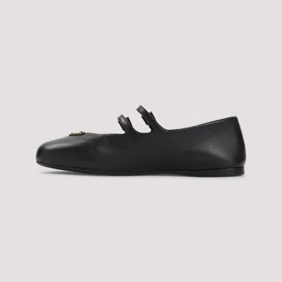Prada Leather Ballerina Shoes In Black