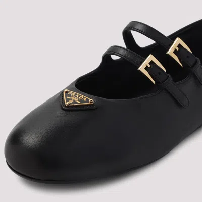 Prada Leather Ballerina Shoes In Black