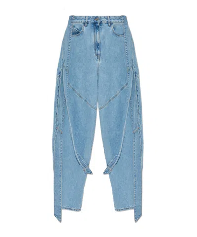 Attico Blue Jeans With Maxi Drawstring On The Front And Logo Patch On The Rear In Denim Woman