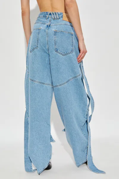 Attico Blue Jeans With Maxi Drawstring On The Front And Logo Patch On The Rear In Denim Woman