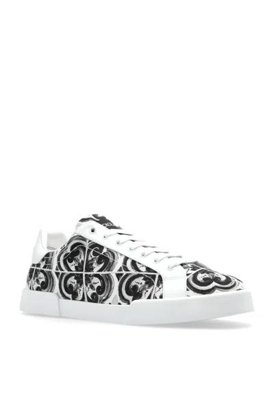 Dolce & Gabbana Portofino Canvas Sneakers Featuring Maiolica Design In Multi