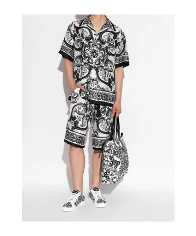 Dolce & Gabbana Portofino Canvas Sneakers Featuring Maiolica Design In Multi