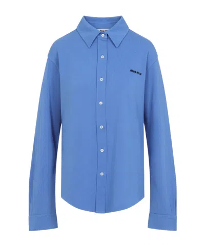 Miu Miu Button-detailed Cotton-poplin Shirt In Blue
