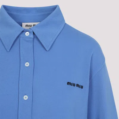 Miu Miu Button-detailed Cotton-poplin Shirt In Blue