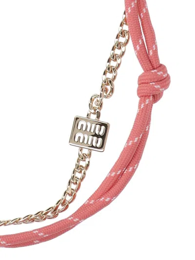 Miu Miu Women Tamaris Leather Cord And Metal Trick Keyring In Multi