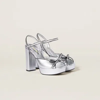 Miu Miu Metallic Leather Bow Peep-toe Platform Sandals
