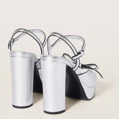 Miu Miu Metallic Leather Bow Peep-toe Platform Sandals