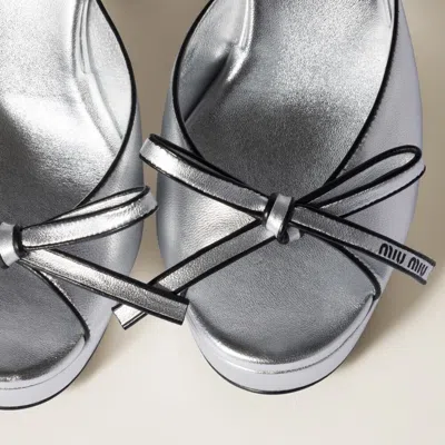 Miu Miu Metallic Leather Bow Peep-toe Platform Sandals