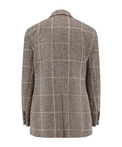 Brunello Cucinelli Double-breasted Checkered Blazer Lapel Design In Gray