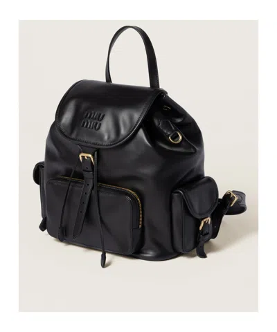 Miu Miu Leather Backpack With Front And Side Pockets