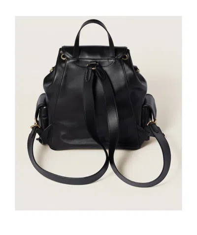Miu Miu Leather Backpack With Front And Side Pockets