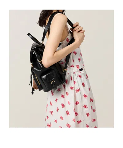 Miu Miu Leather Backpack With Front And Side Pockets