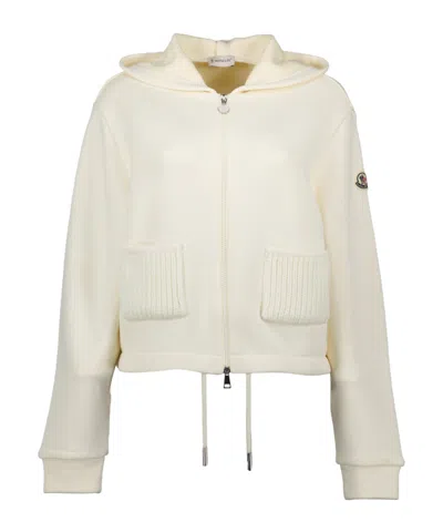Moncler Full Zip Hoodie With Adjustable Drawstring In Neutral