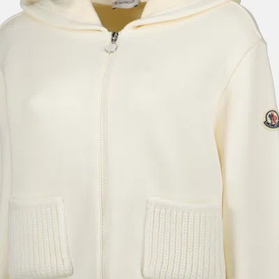 Moncler Full Zip Hoodie With Adjustable Drawstring In Neutral