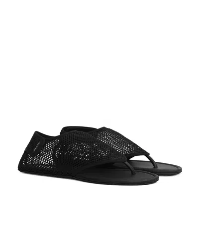 Alaïa Black Fishnet Fabric Thing Sandals In Black