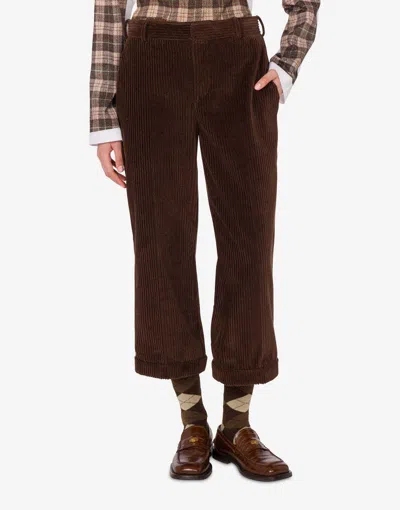 Moschino Corduroy Ribbed Trousers Rolled Hem In Brown